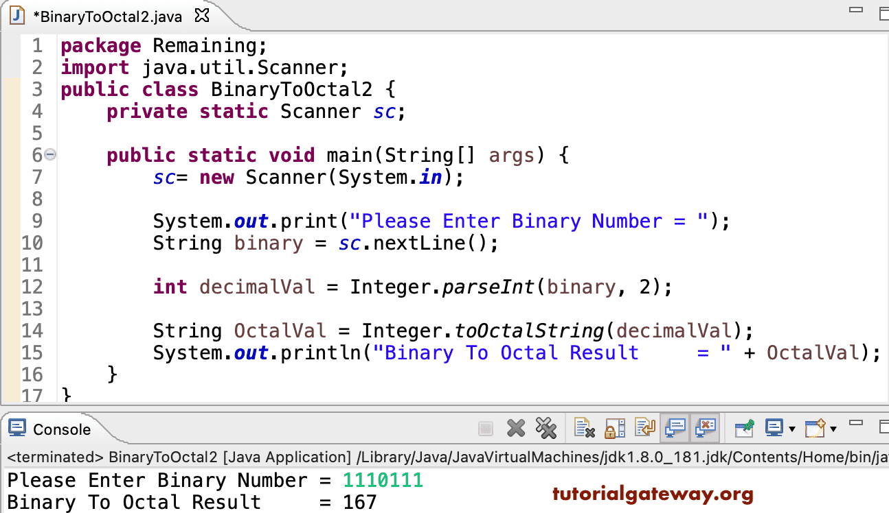 Java Program to Convert Binary To Octal 2
