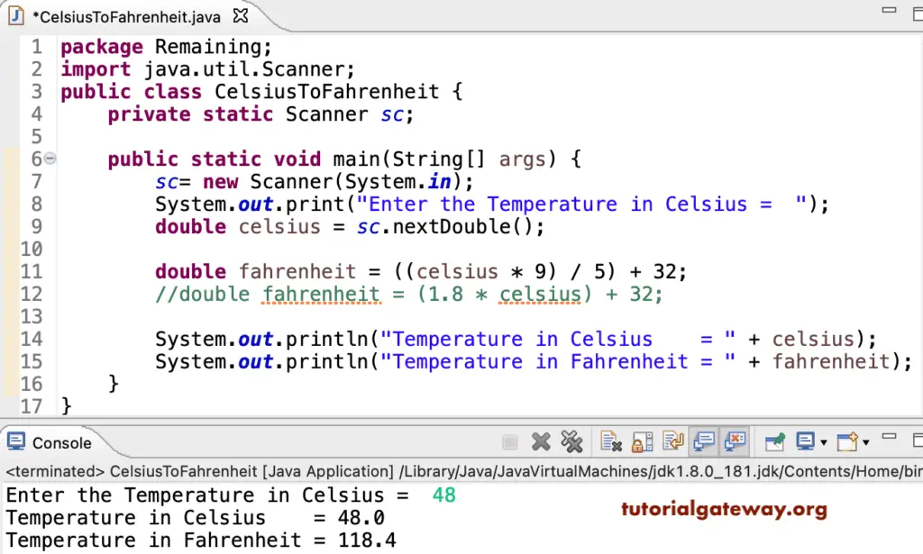 Java Program to Convert Celsius To Fahrenheit