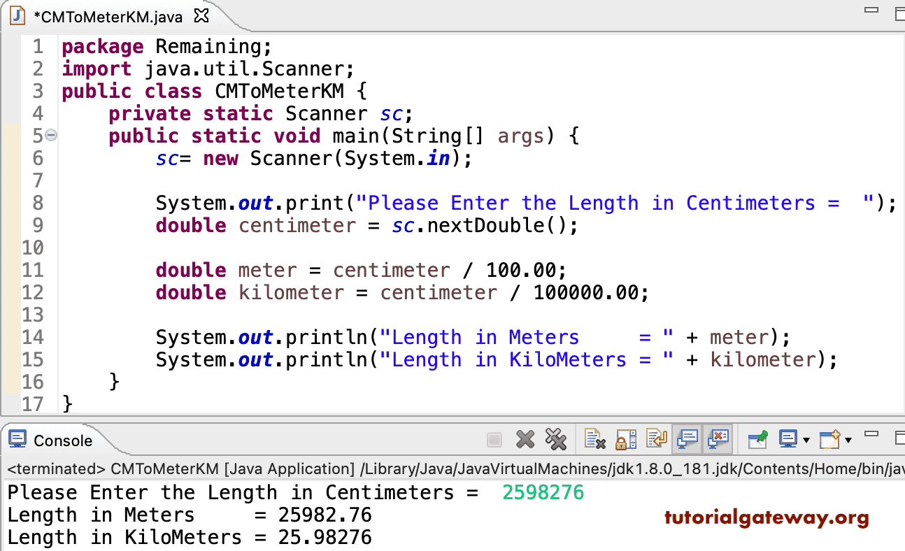 Java Program to Convert Centimeters To Meters and Kilometers
