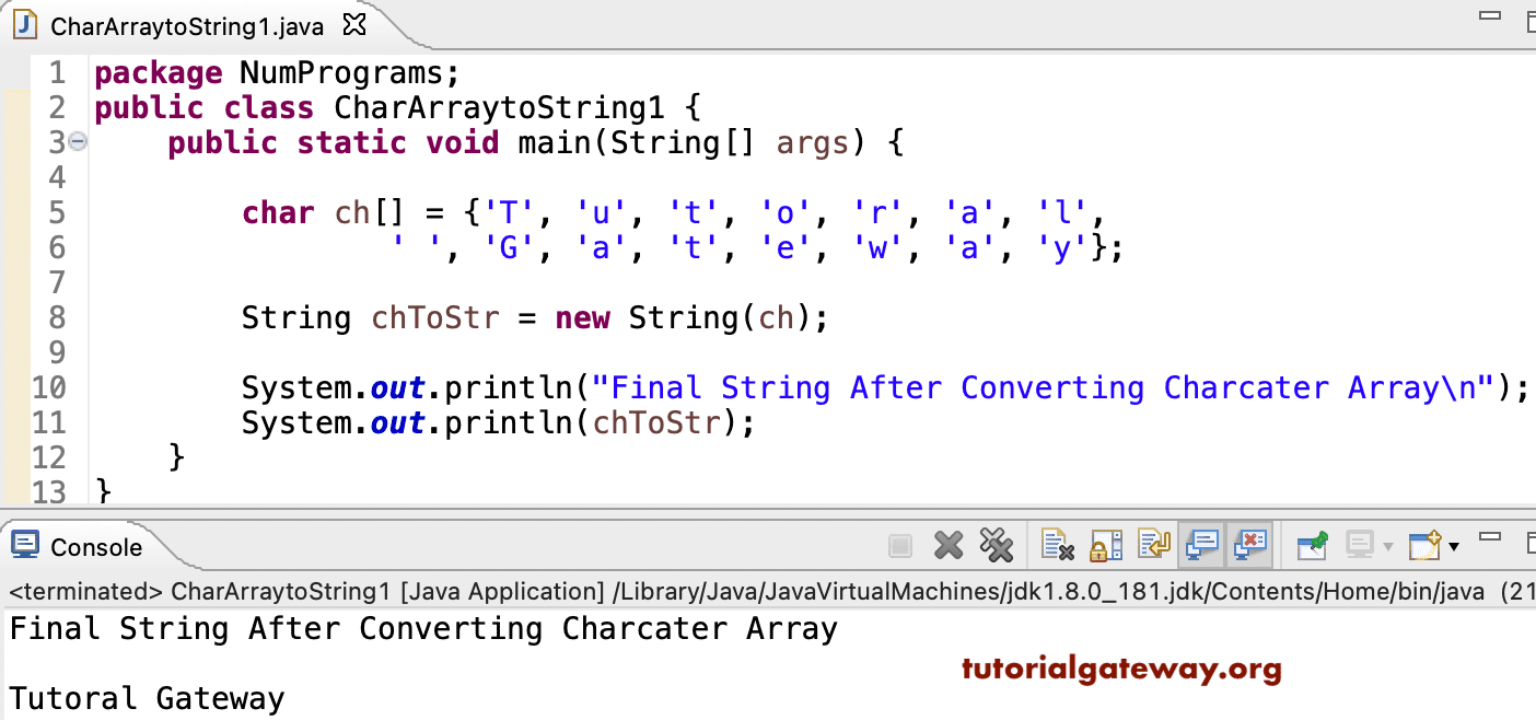Java Program to Convert Character Array To String
