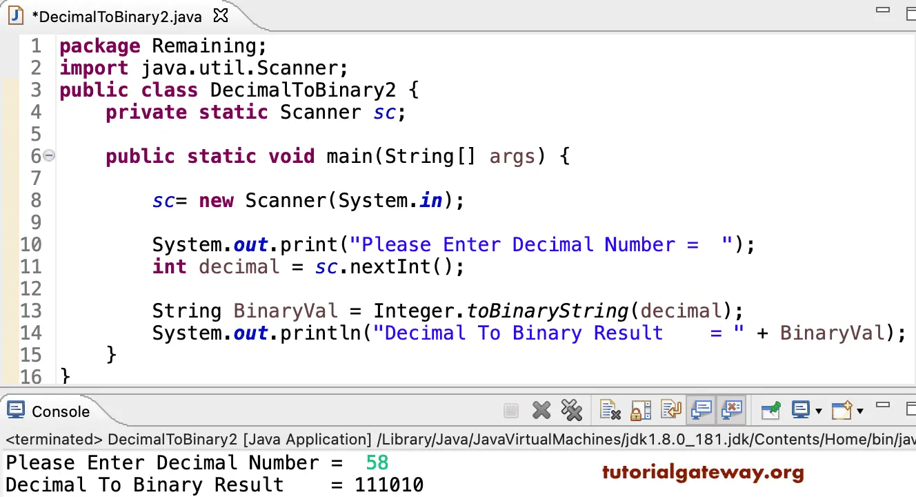 Java Program to Convert Decimal To Binary 2