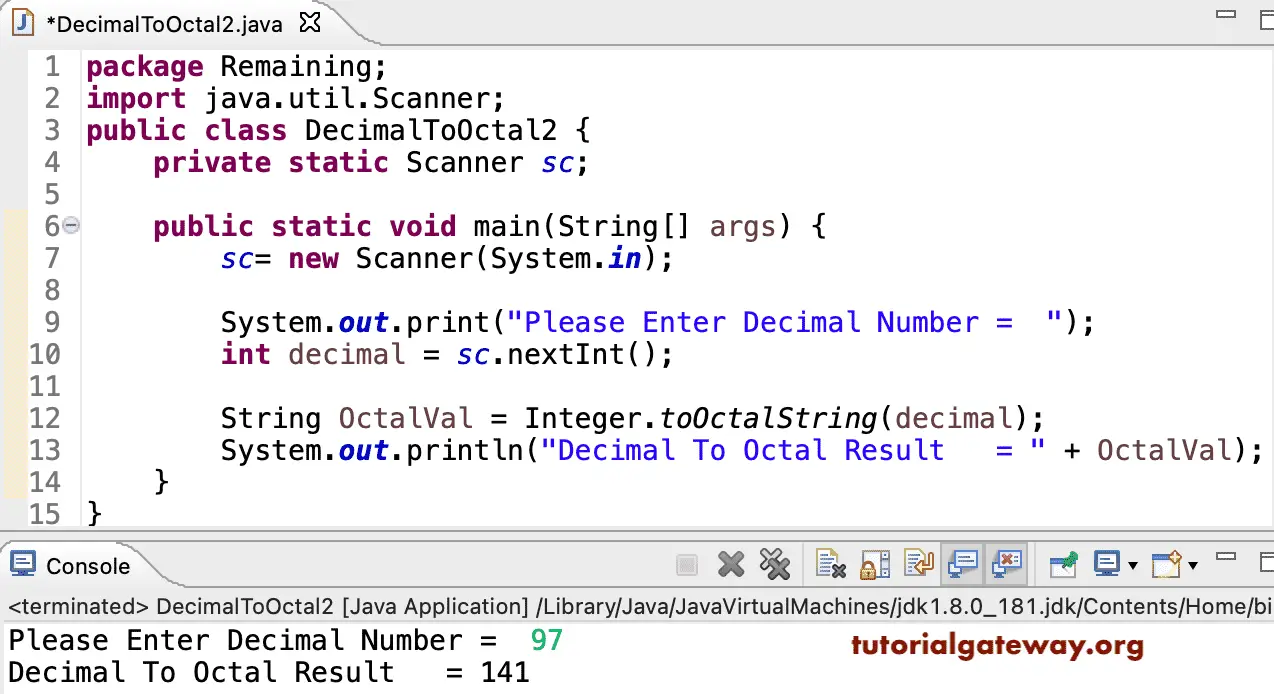 Java Program to Convert Decimal To Octal 2