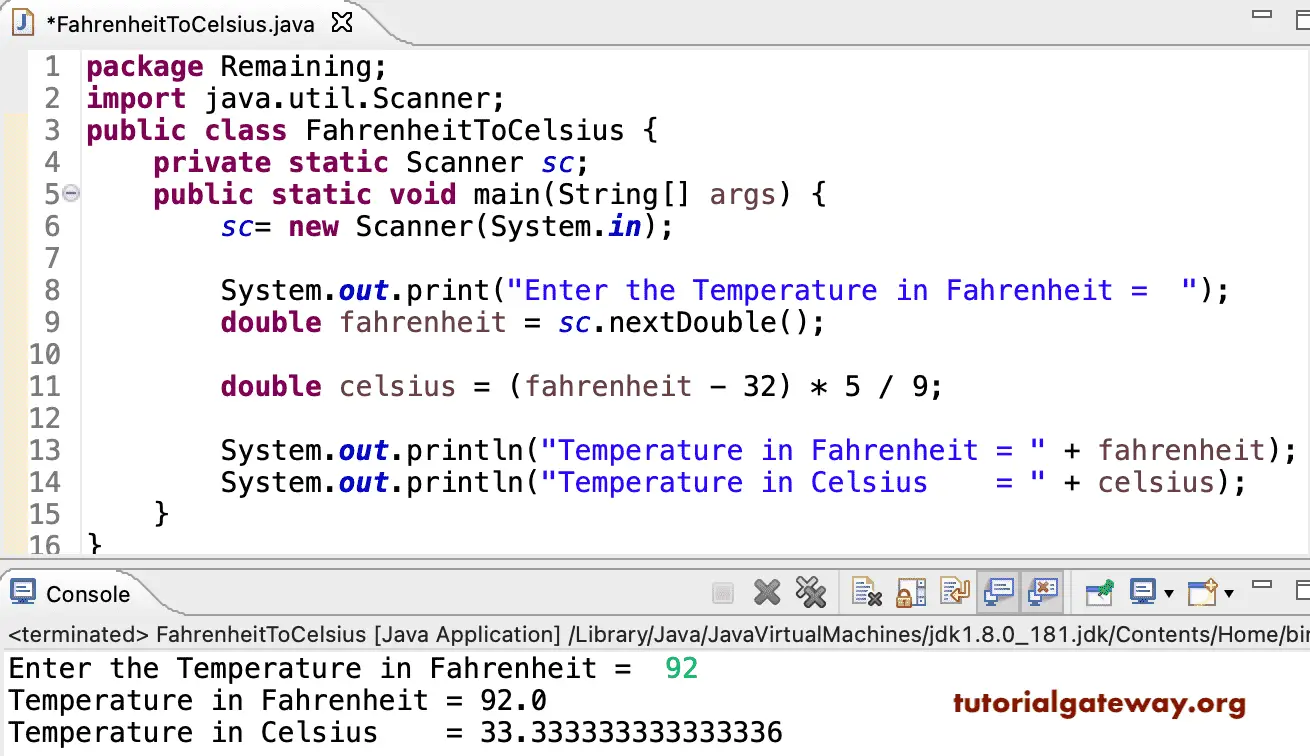 Java Program to Convert Fahrenheit To Celsius