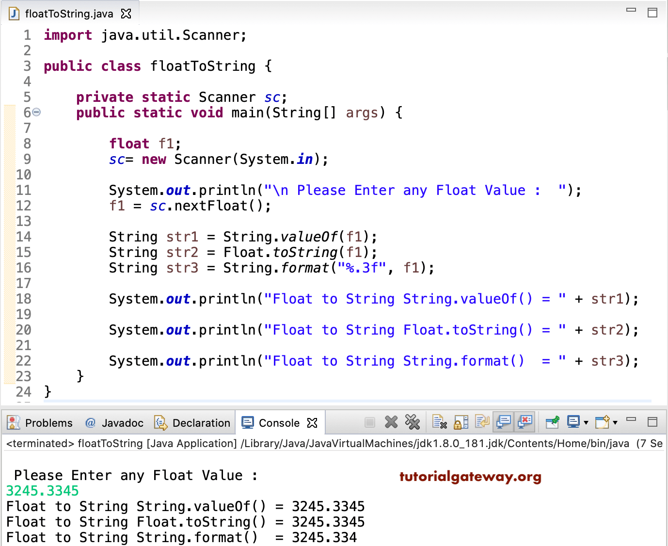 Java Program to Convert Float to String 4