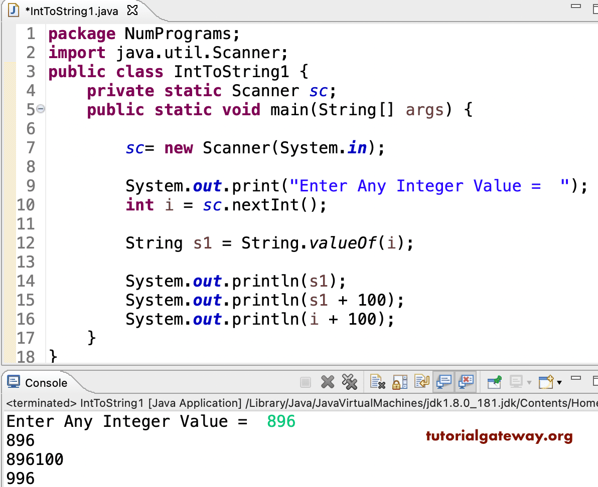 Java Program to Convert Int to String