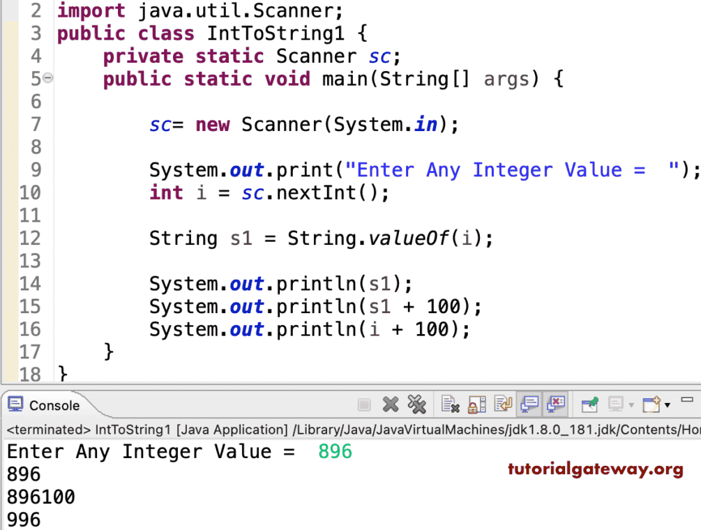 Java program to convert int to string