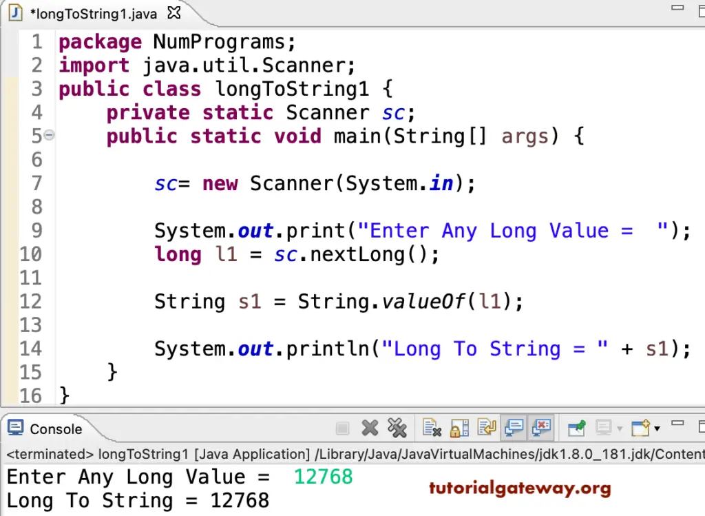 Java Program to Convert Long to String