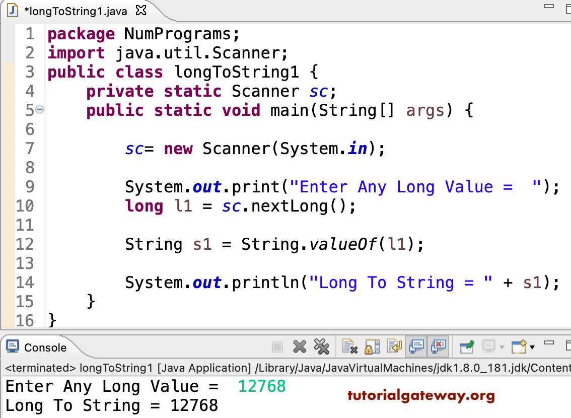 Java Program to Convert Long to String