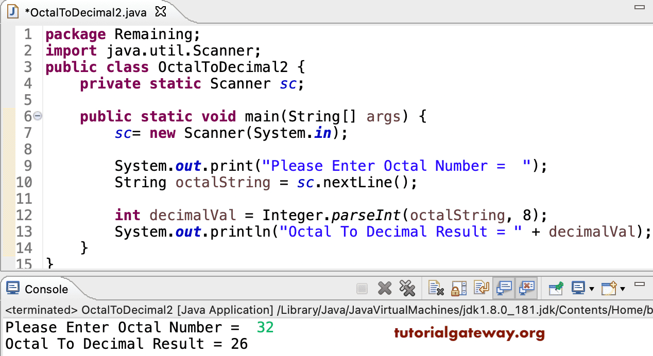 Java Program to Convert Octal To Decimal