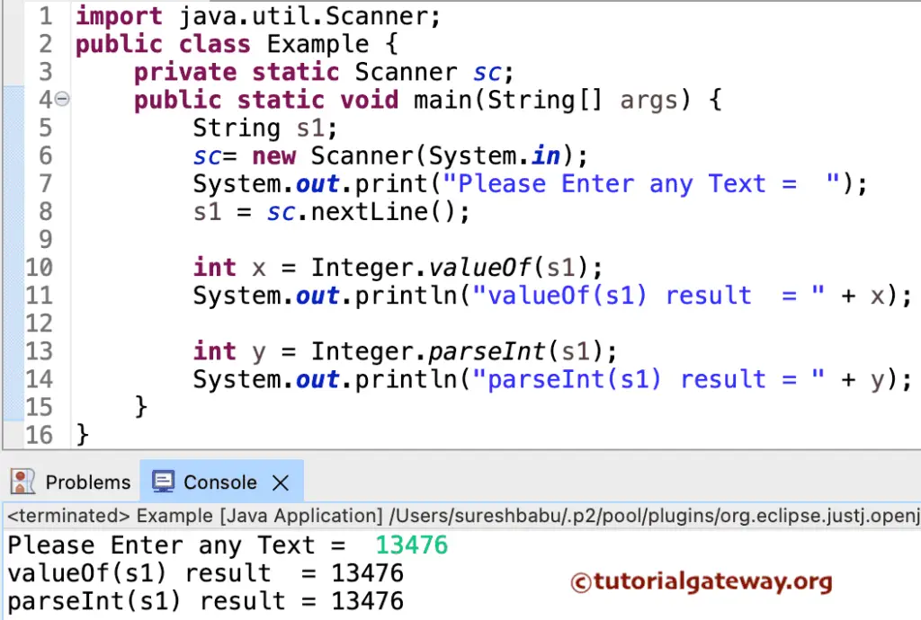 Java Program to Convert String to Int using parseInt and valueof