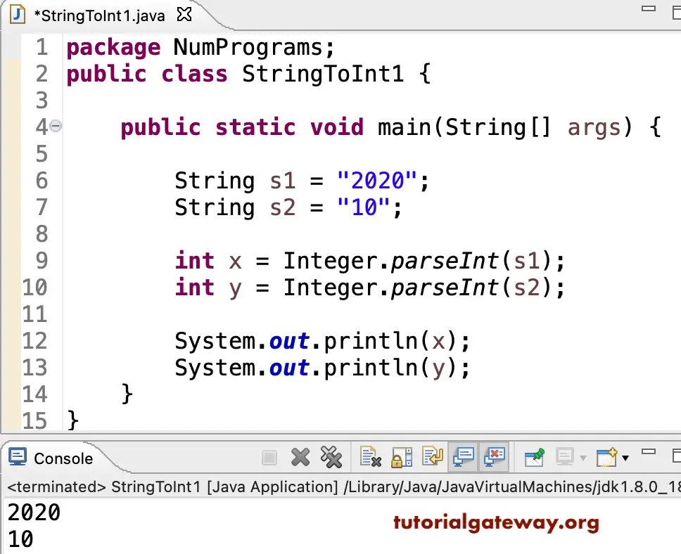 Java Program to Convert String to Int