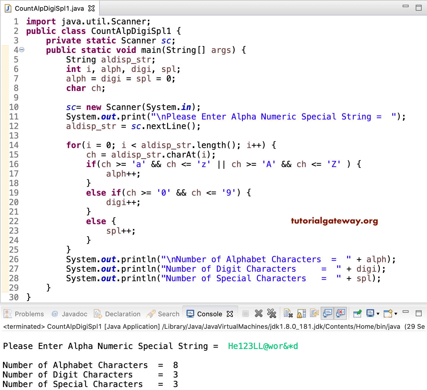 Java Program to Count Alphabets Digits and Special Characters in a String 1