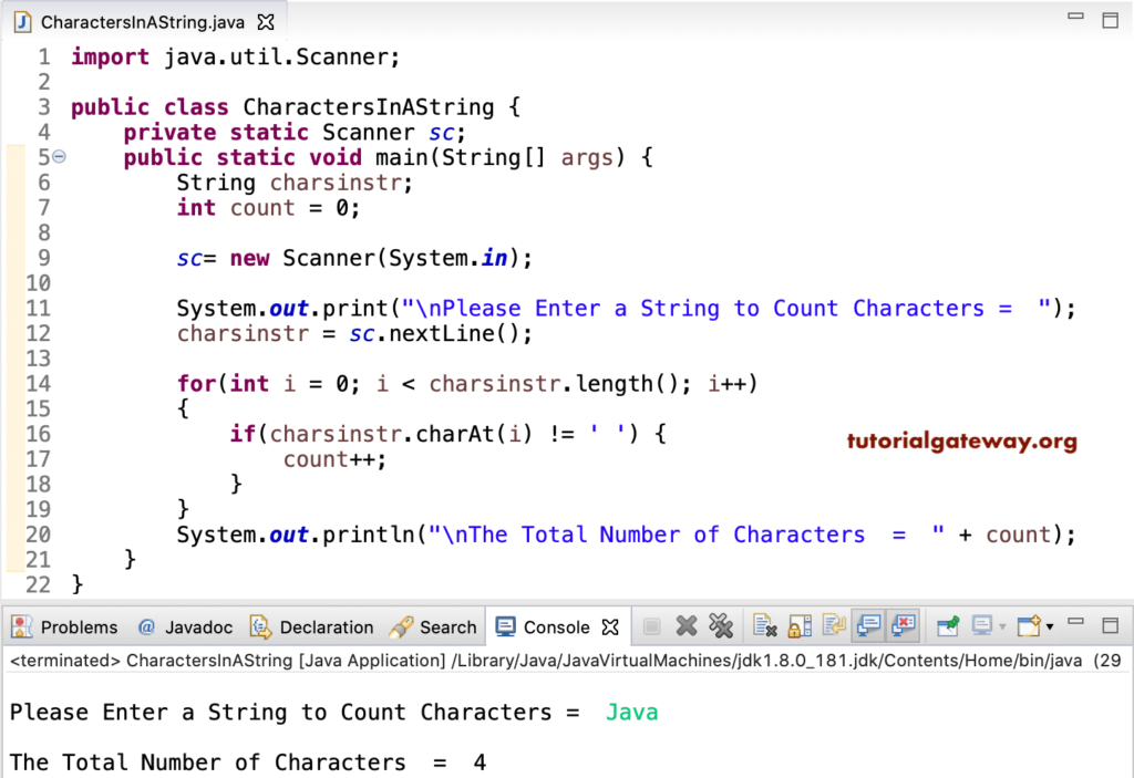 Java Program to Count Total Characters in a String 1