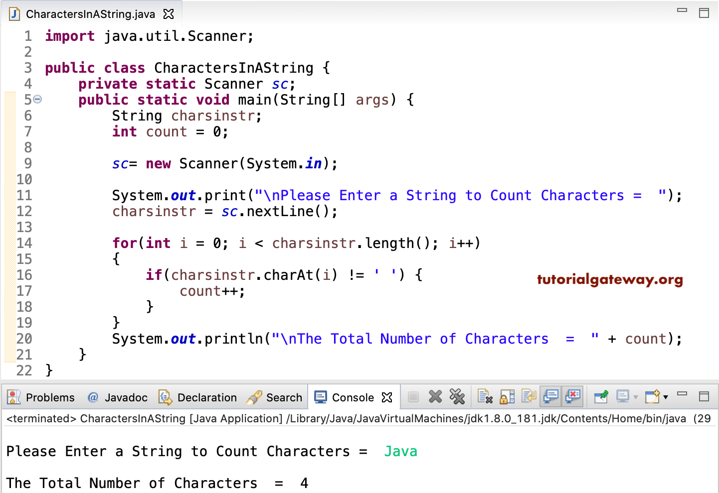 Java Program to Count Total Characters in a String 1