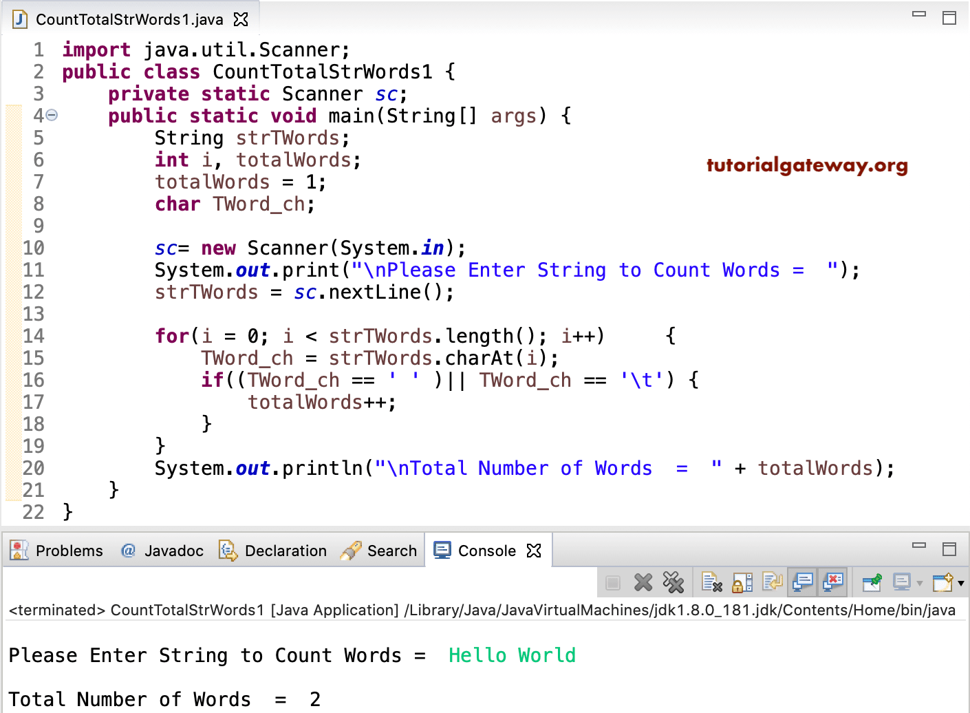 Java Program to Count Total Words in a String 1