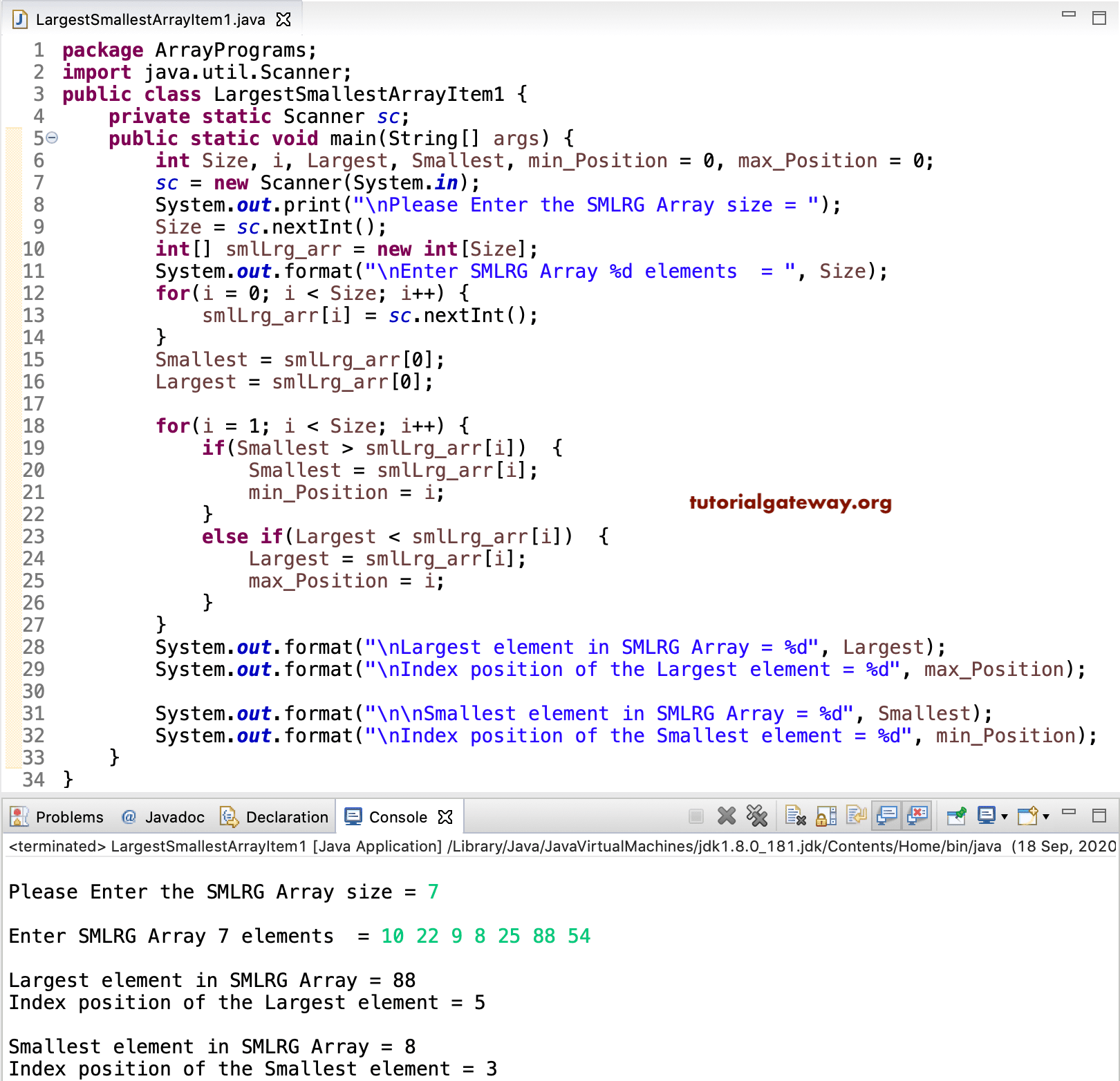 Java Program to Find Largest and Smallest Array Number 1