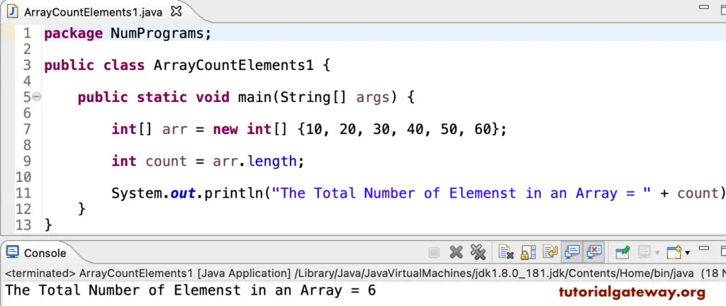 Java Program to Find the Number of Elements in an Array