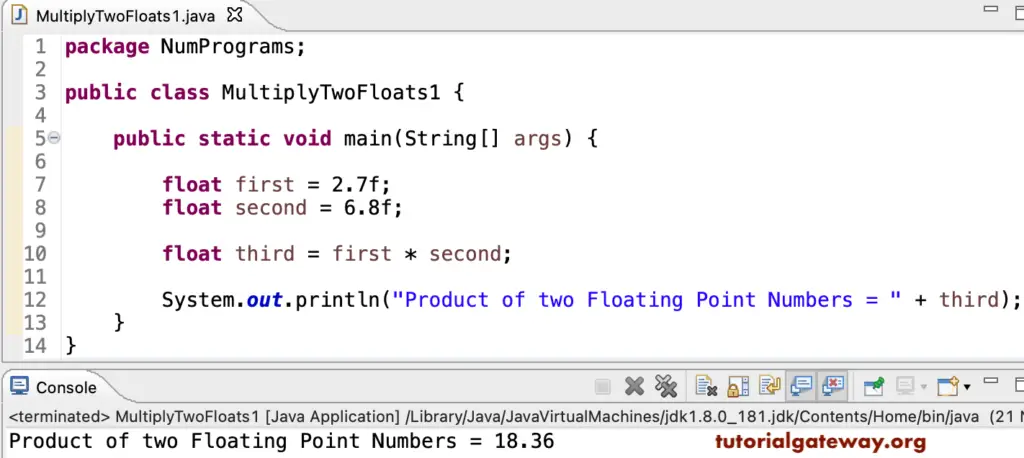 Java Program to Multiply Two Floating Point Numbers