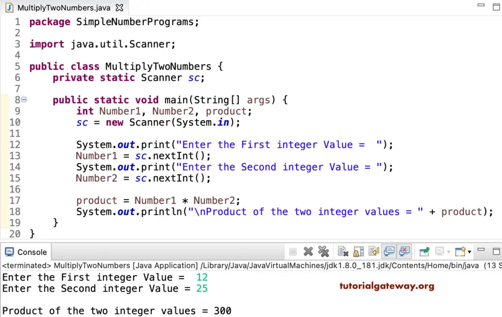Java Program to Multiply Two Numbers