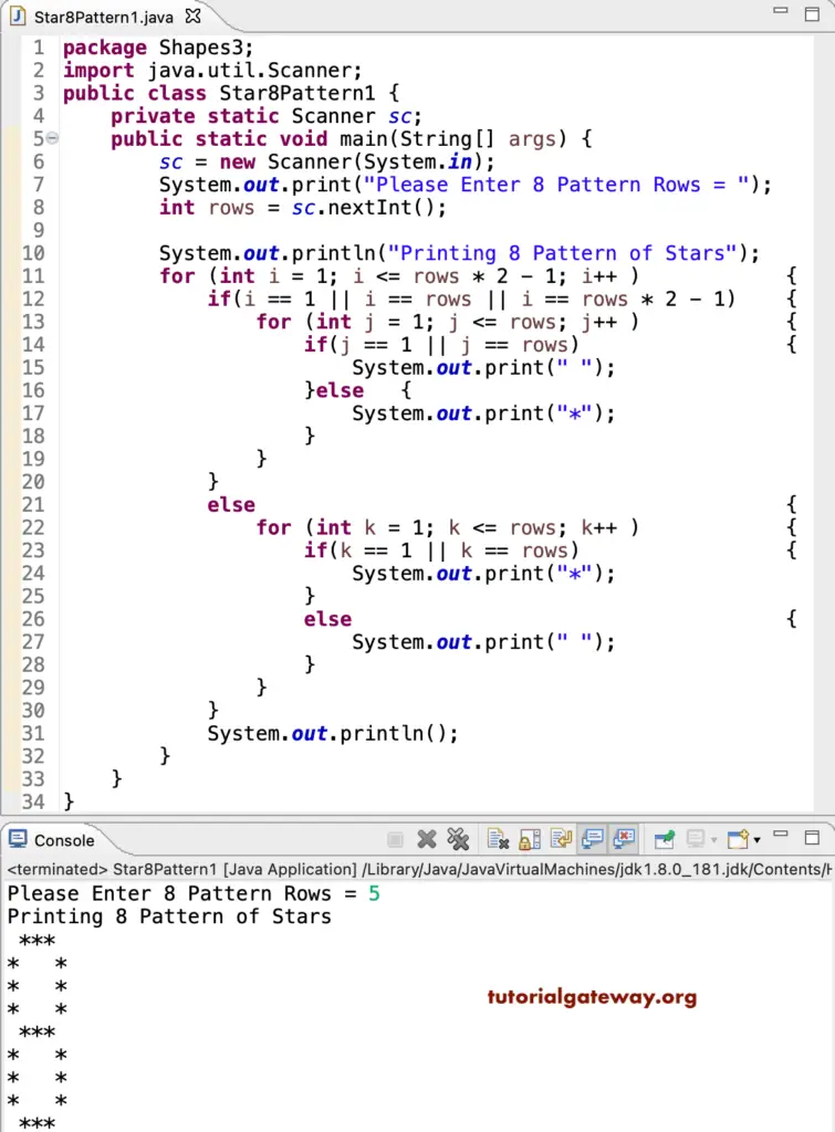 Java Program to Print 8 Star Pattern