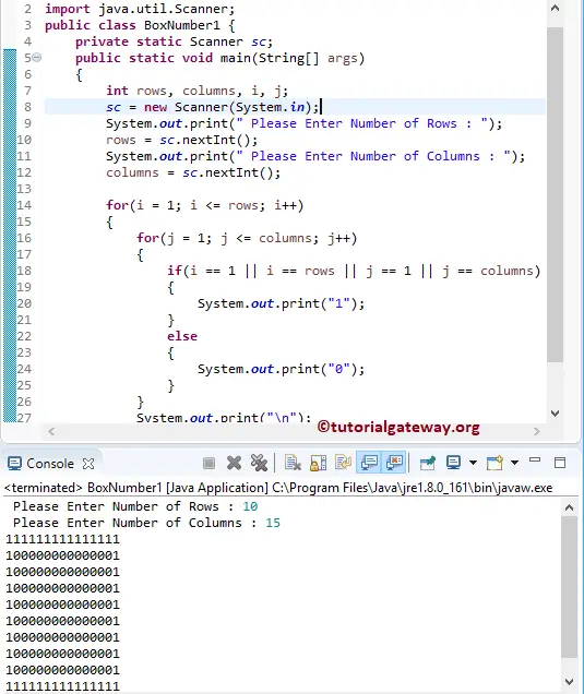 Java Program to Print Box Number Pattern of 1 and 0 1