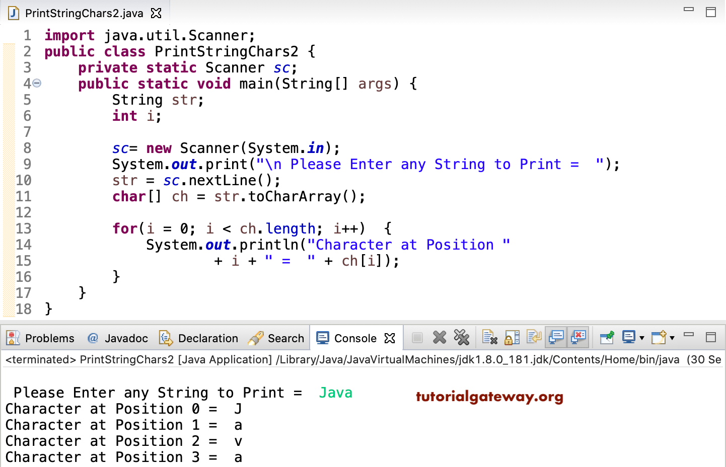 Java Program to Print Characters in a String 2