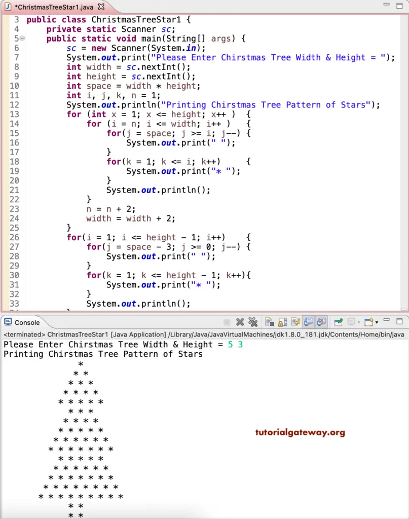 Java Program to Print Christmas Tree Star Pattern