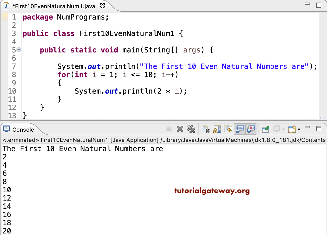 Java Program to Print First 10 Even Natural Numbers