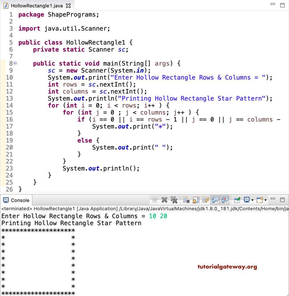 Java Program to Print Hollow Rectangle Star Pattern 1