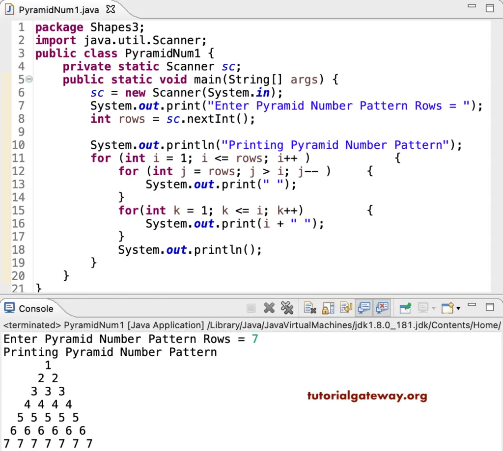 Java Program to Print Pyramid Numbers Pattern