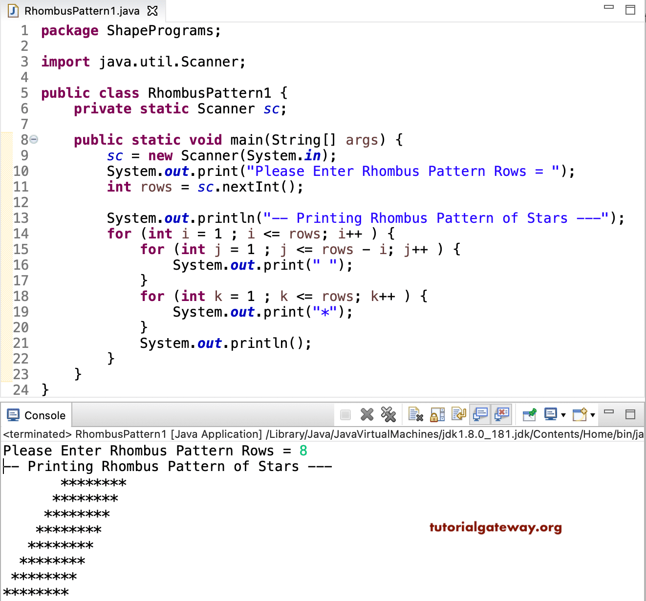 Java Program to Print Rhombus Star Pattern 1