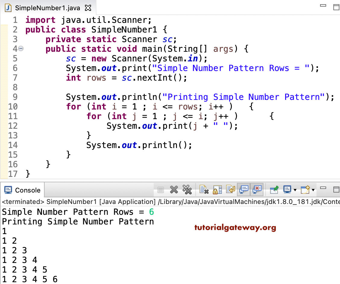 Java Program to Print a Simple Number Pattern