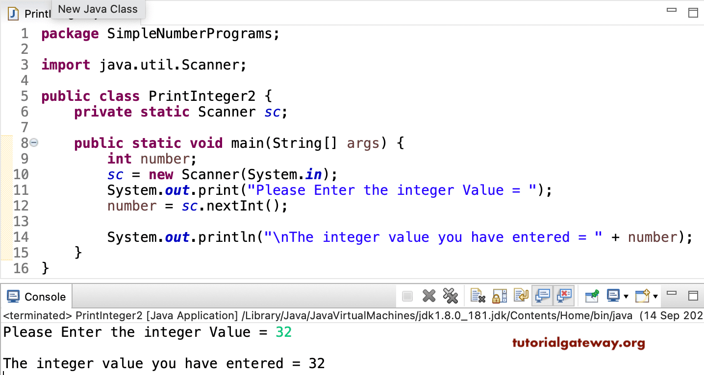 Java Program to Print an Integer 1