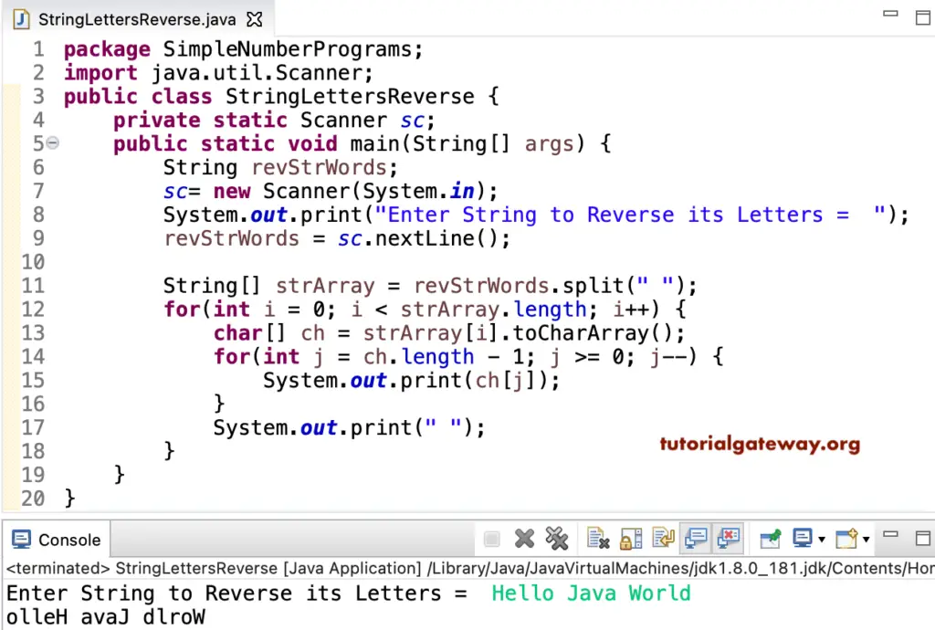 Java Program to Reverse Letters in a String 1