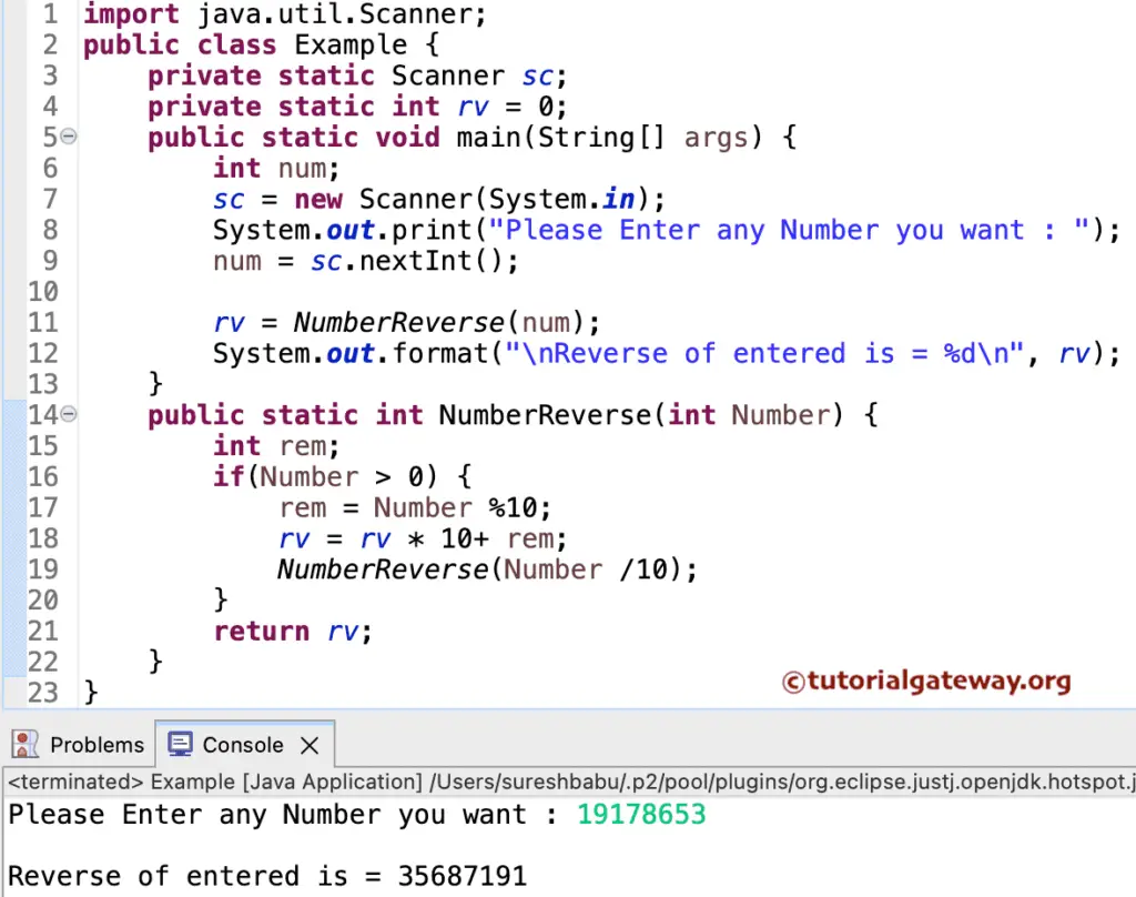 Java Program to Reverse a Number using Recursion
