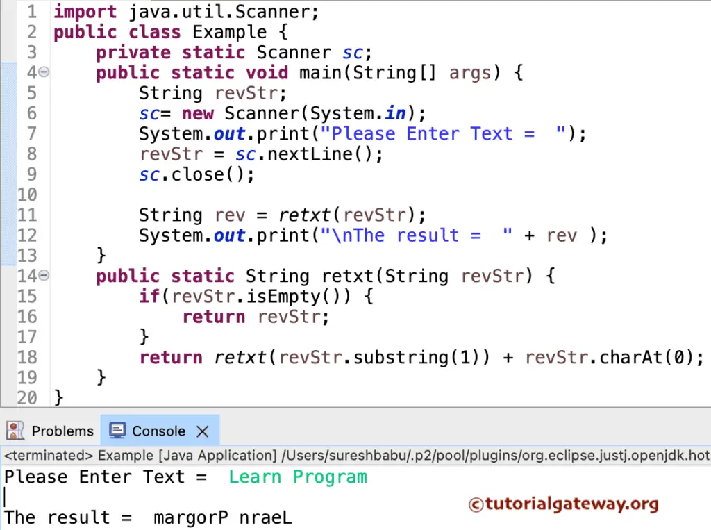 Java Program to Reverse a String using Recursion