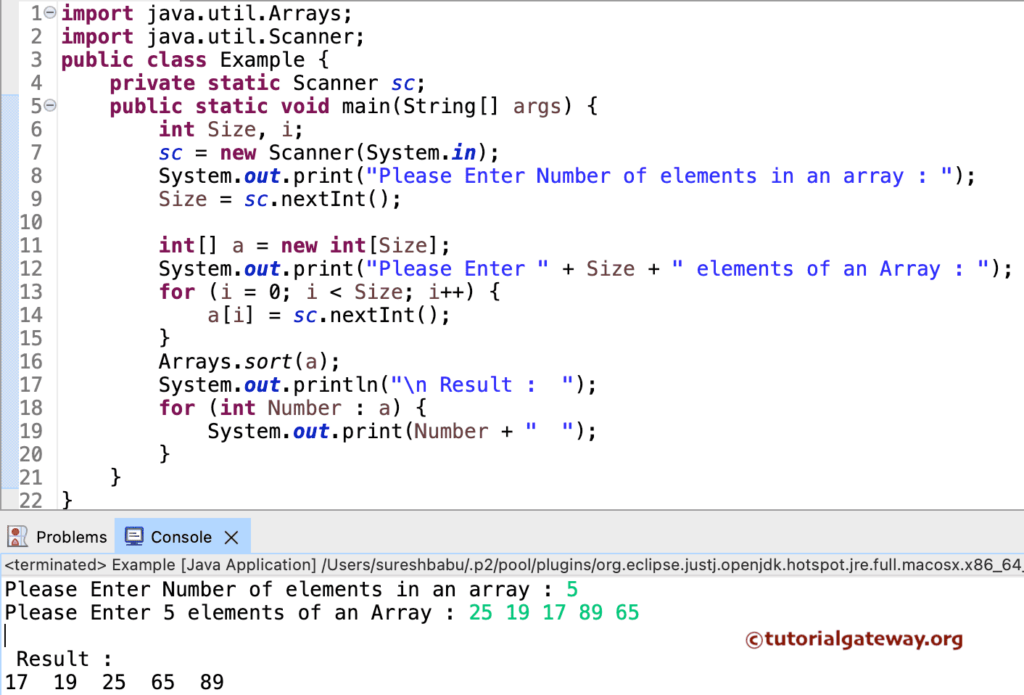 Java Program to Sort Array in Ascending Order 1