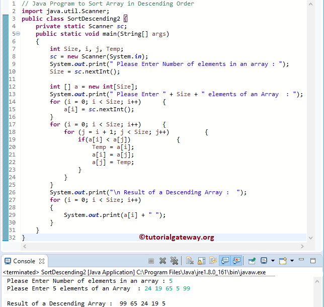 Java Program to Sort Array in Descending Order 2