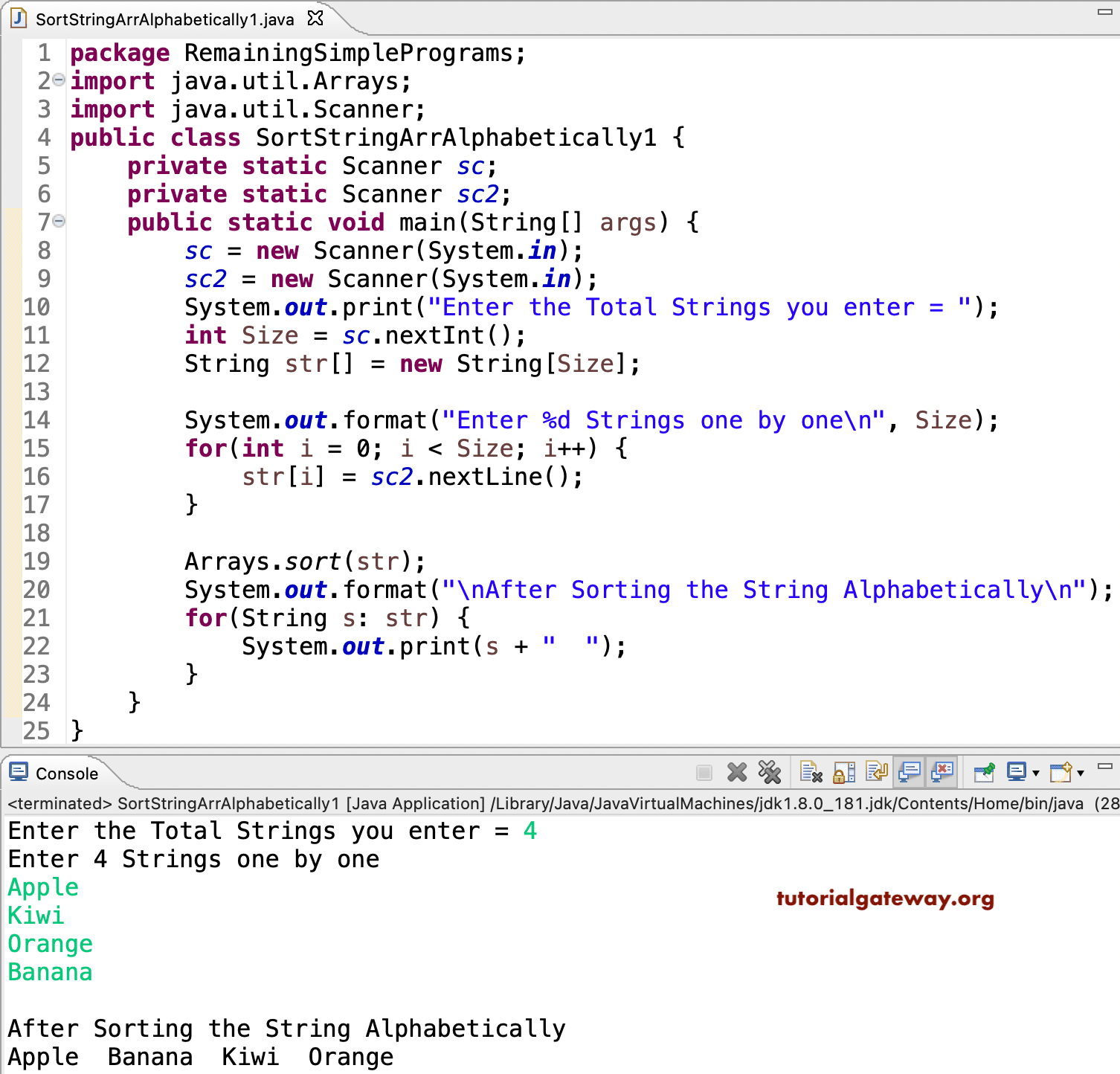 Java Program to Sort Strings in Alphabetical Order