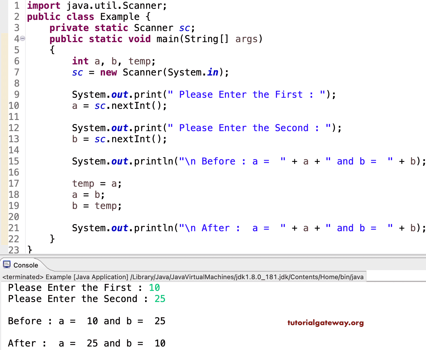 Java Program to Swap Two Numbers 1