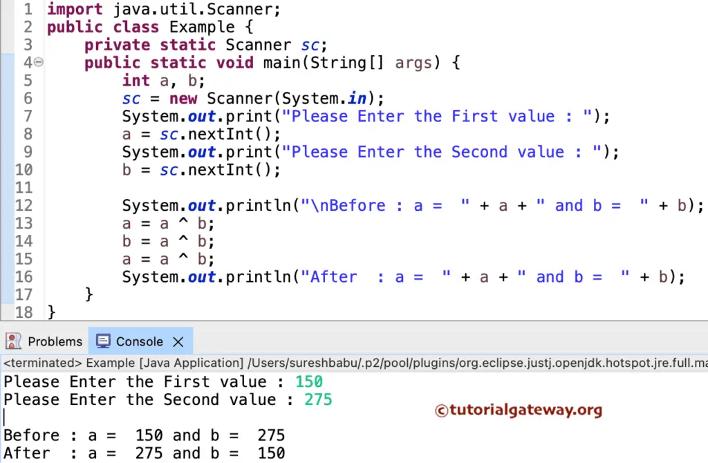 Java Program to Swap Two Numbers using Bitwise Operator