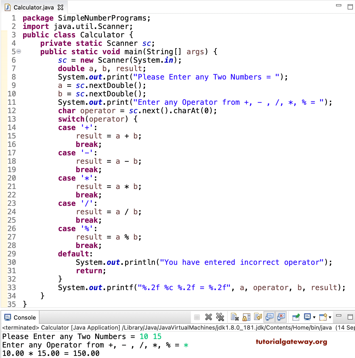 Java Program to create a Simple Calculator 1