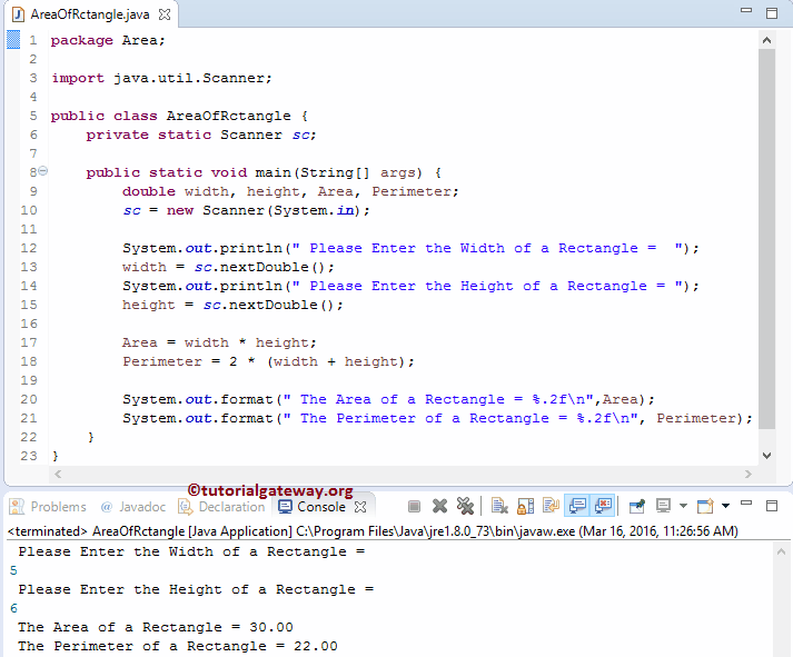 Java Program to find Area of Rectangle 1