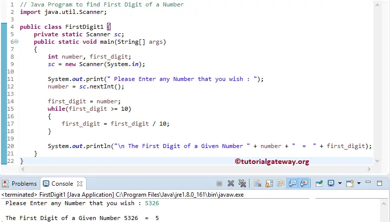 Java Program to find First Digit of a Number 1