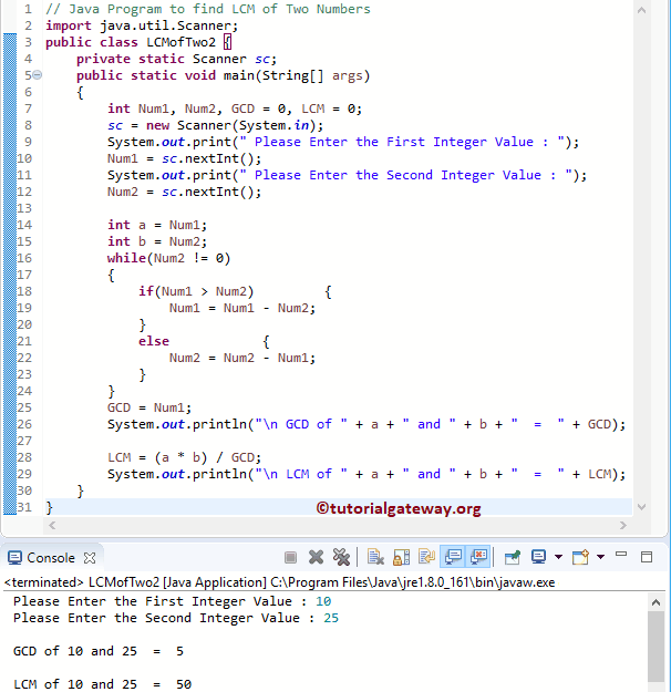 Java Program to find LCM of Two Numbers 2