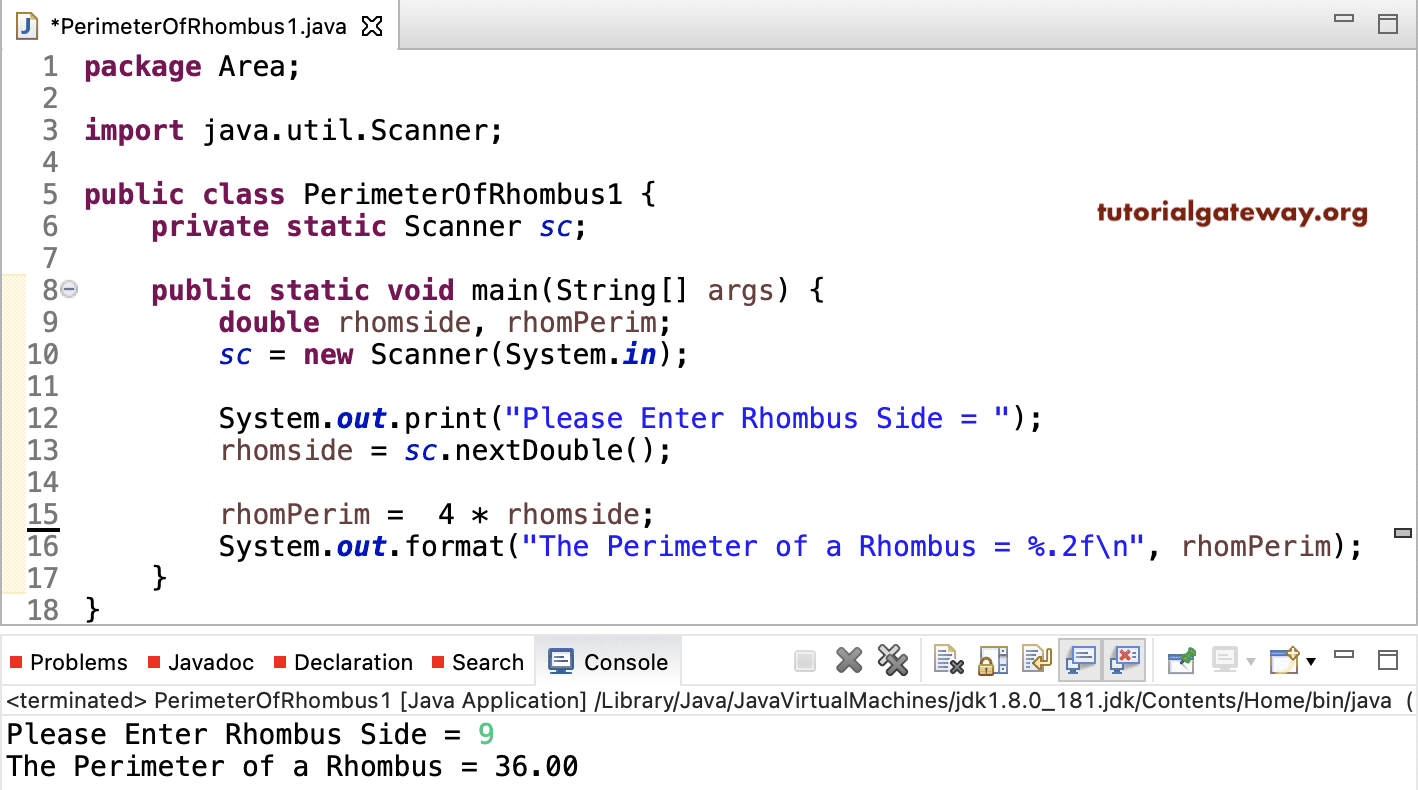 Java Program to find Perimeter of a Rhombus 1