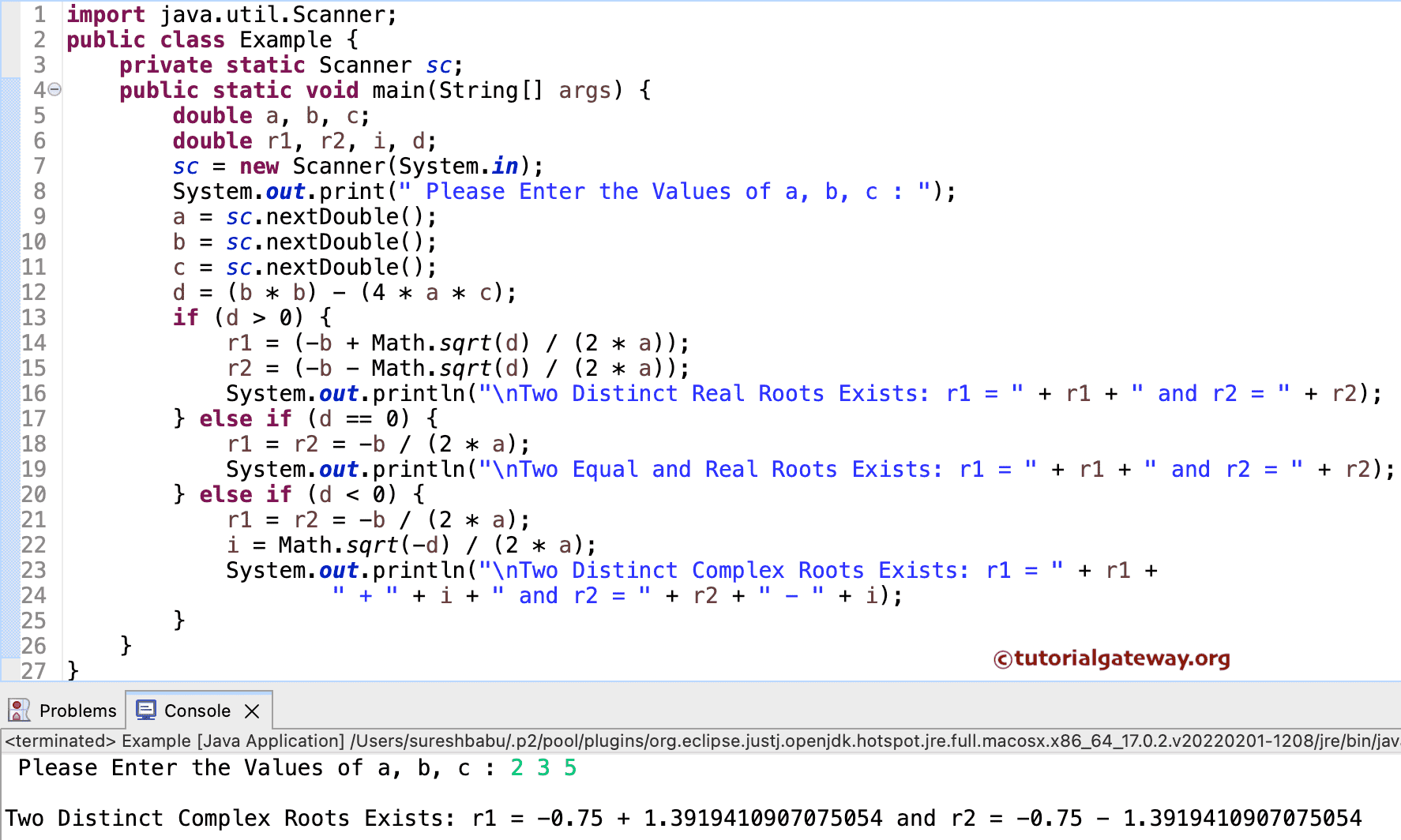 Java Program to find Roots of a Quadratic Equation 1