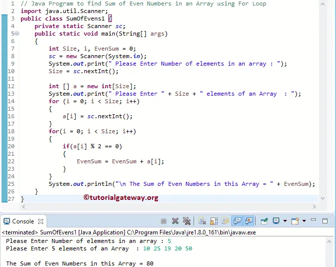 Java Program to find Sum of Even Numbers in an Array 1