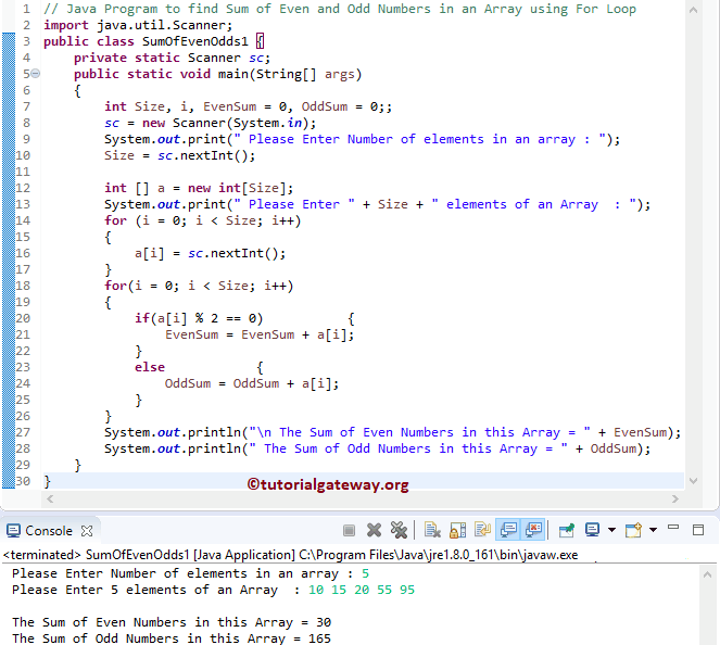 Java Program to find Sum of Even and Odd Numbers in an Array 1