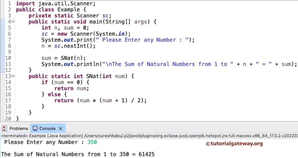 Java Program to find Sum of N Natural Numbers using Functions
